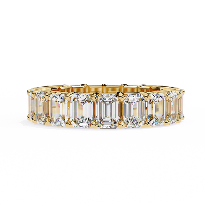 Emerald-Cut Eternity Ring | Full-Circle Shared-Prong | Lab-Grown Diamond/Moissanite | Solid Gold or Platinum | Wedding & Anniversary Band