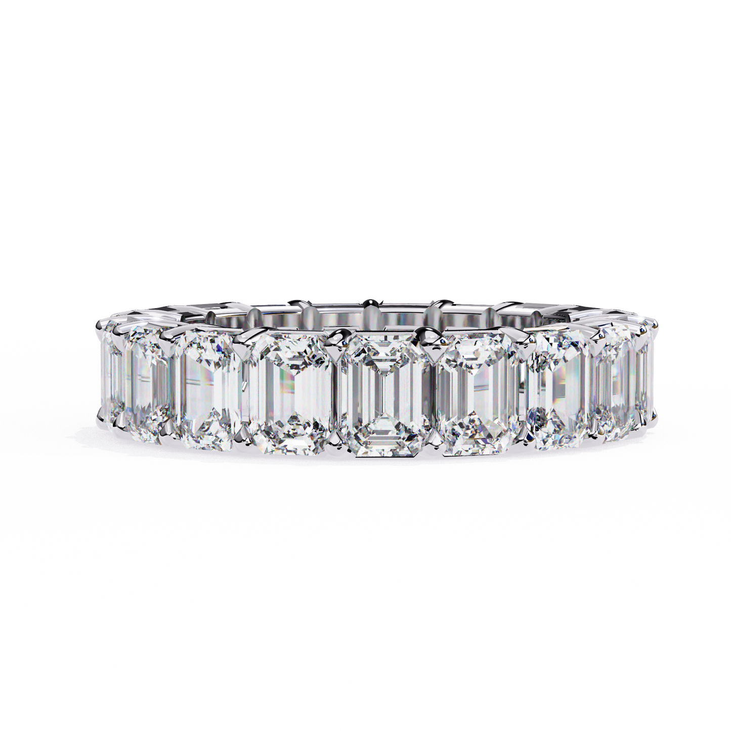 Emerald-Cut Eternity Ring | Full-Circle Shared-Prong | Lab-Grown Diamond/Moissanite | Solid Gold or Platinum | Wedding & Anniversary Band