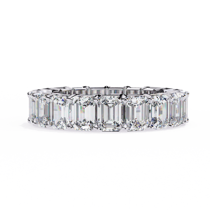 Emerald-Cut Eternity Ring | Full-Circle Shared-Prong | Lab-Grown Diamond/Moissanite | Solid Gold or Platinum | Wedding & Anniversary Band