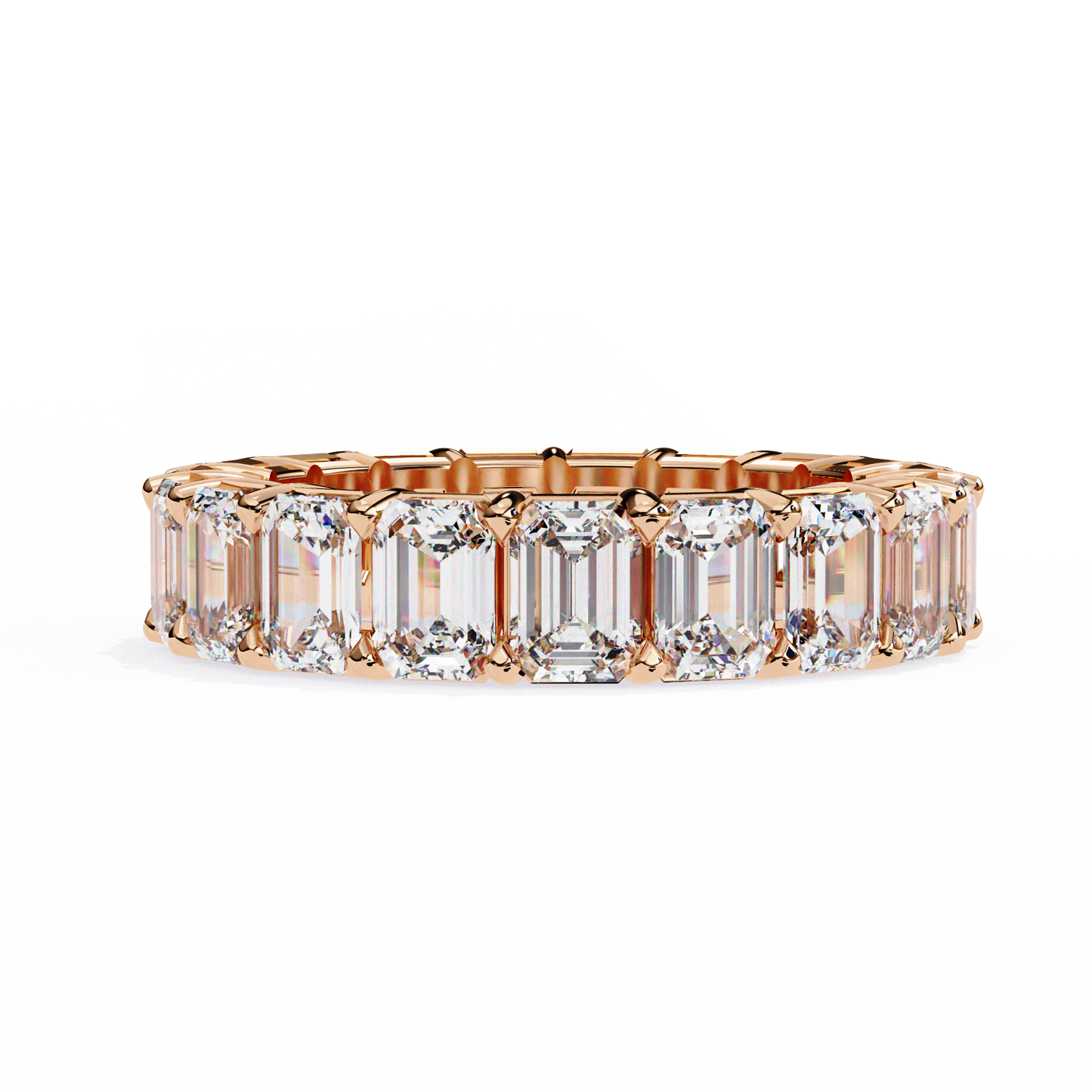 Emerald-Cut Eternity Ring | Full-Circle Shared-Prong | Lab-Grown Diamond/Moissanite | Solid Gold or Platinum | Wedding & Anniversary Band