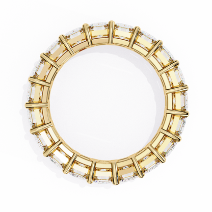 Emerald-Cut Eternity Ring | Full-Circle Shared-Prong | Lab-Grown Diamond/Moissanite | Solid Gold or Platinum | Wedding & Anniversary Band