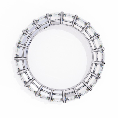 Emerald-Cut Eternity Ring | Full-Circle Shared-Prong | Lab-Grown Diamond/Moissanite | Solid Gold or Platinum | Wedding & Anniversary Band