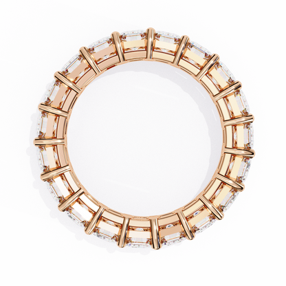 Emerald-Cut Eternity Ring | Full-Circle Shared-Prong | Lab-Grown Diamond/Moissanite | Solid Gold or Platinum | Wedding & Anniversary Band