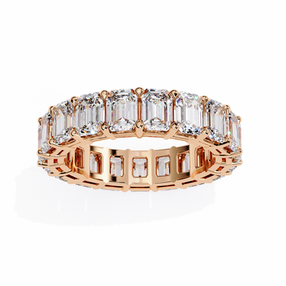 Emerald-Cut Eternity Ring | Full-Circle Shared-Prong | Lab-Grown Diamond/Moissanite | Solid Gold or Platinum | Wedding & Anniversary Band