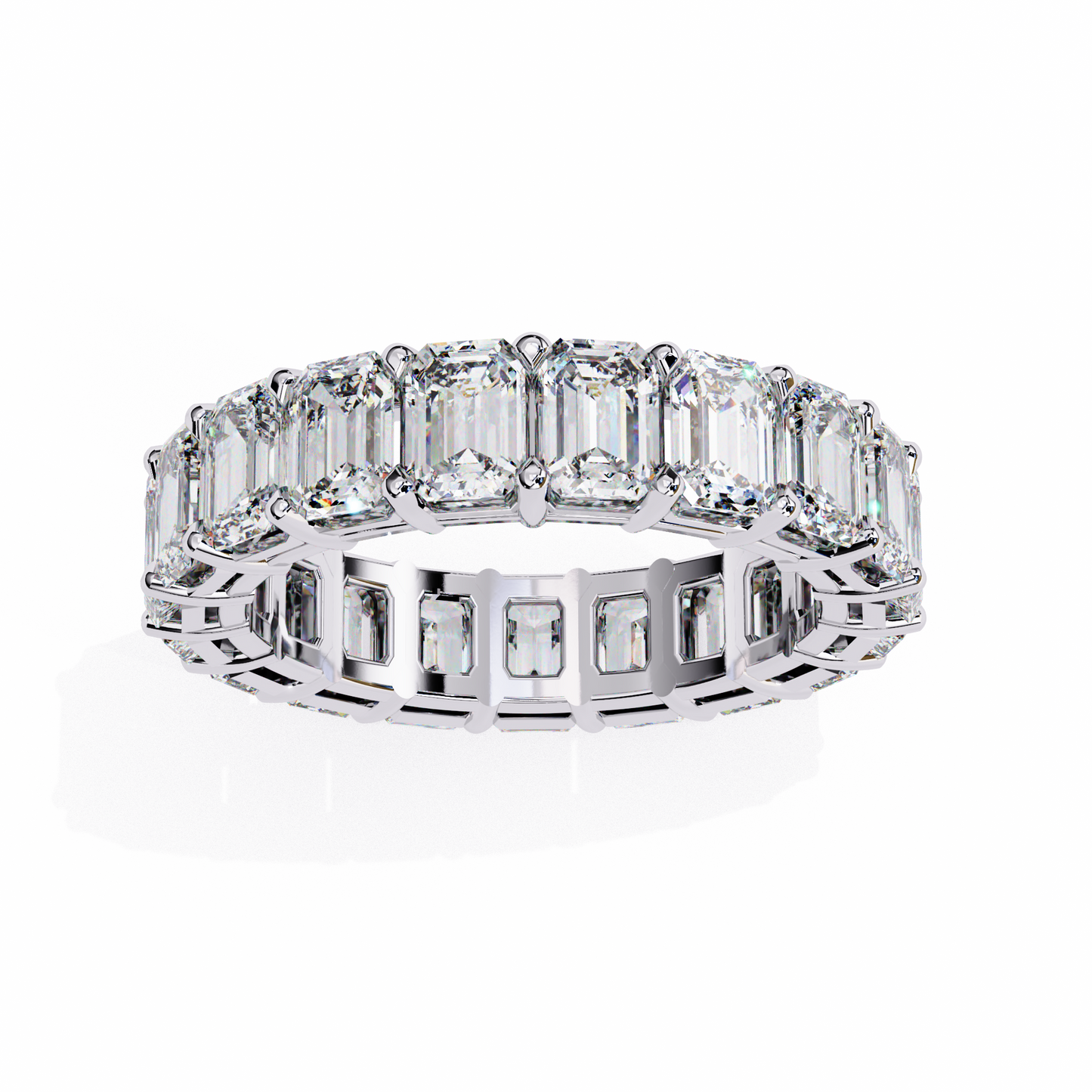 Emerald-Cut Eternity Ring | Full-Circle Shared-Prong | Lab-Grown Diamond/Moissanite | Solid Gold or Platinum | Wedding & Anniversary Band