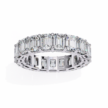 Emerald-Cut Eternity Ring | Full-Circle Shared-Prong | Lab-Grown Diamond/Moissanite | Solid Gold or Platinum | Wedding & Anniversary Band