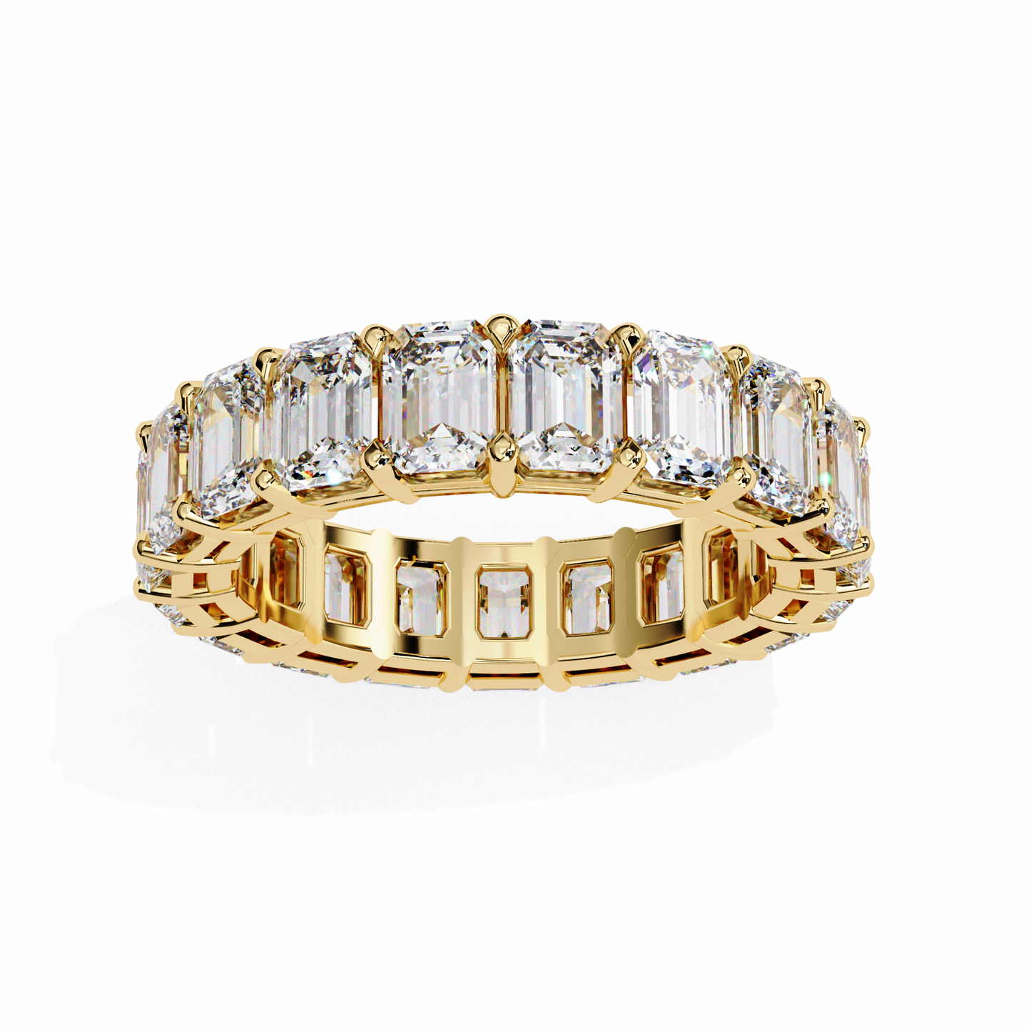 Emerald-Cut Eternity Ring | Full-Circle Shared-Prong | Lab-Grown Diamond/Moissanite | Solid Gold or Platinum | Wedding & Anniversary Band