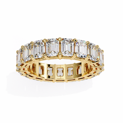Emerald-Cut Eternity Ring | Full-Circle Shared-Prong | Lab-Grown Diamond/Moissanite | Solid Gold or Platinum | Wedding & Anniversary Band