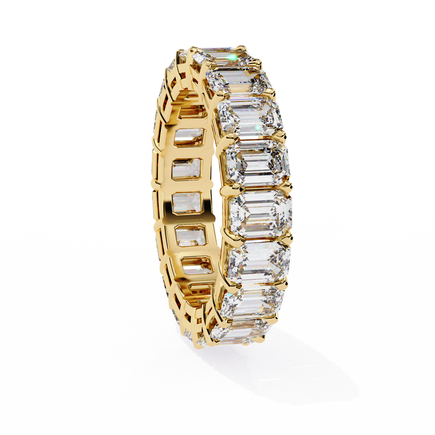 Emerald-Cut Eternity Ring | Full-Circle Shared-Prong | Lab-Grown Diamond/Moissanite | Solid Gold or Platinum | Wedding & Anniversary Band