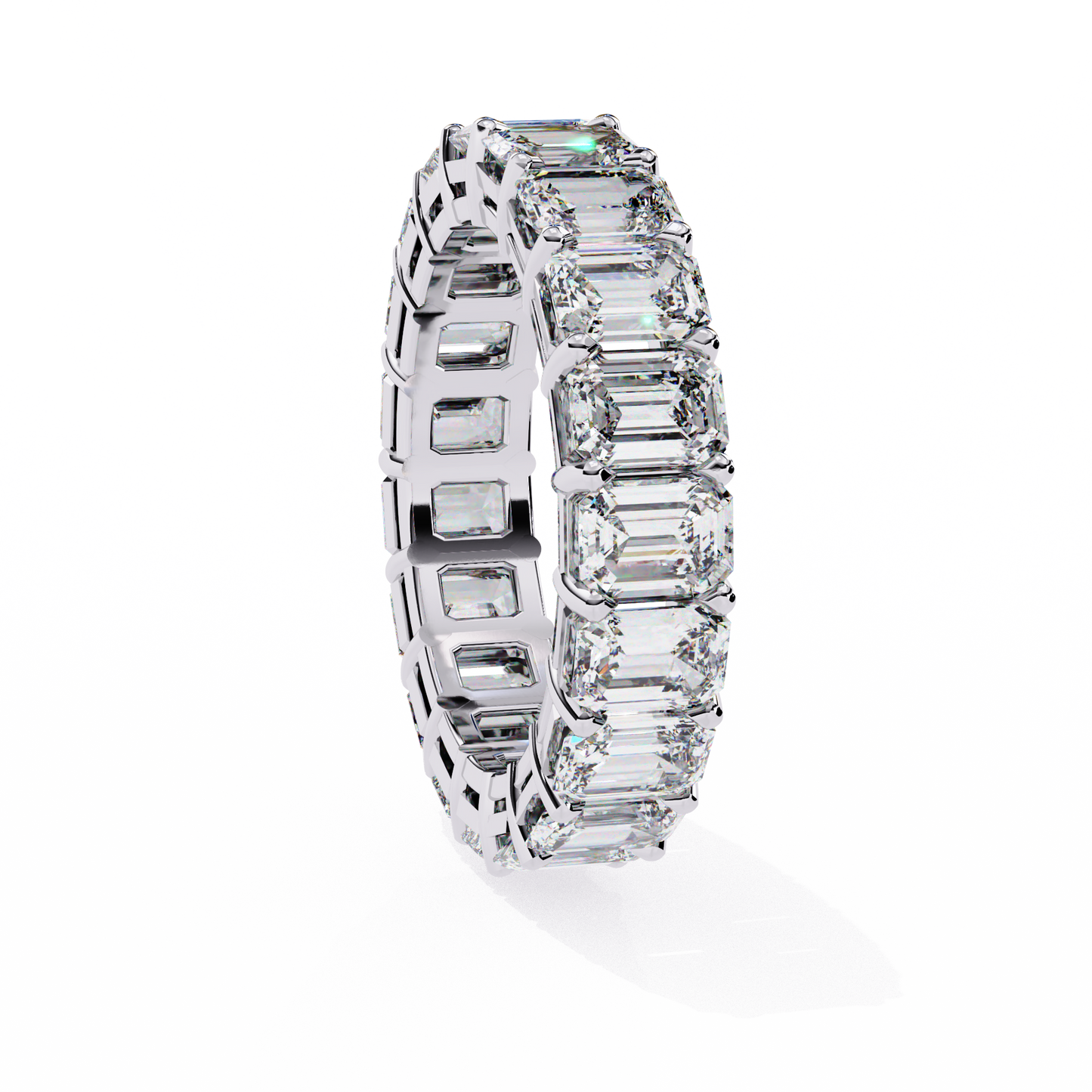 Emerald-Cut Eternity Ring | Full-Circle Shared-Prong | Lab-Grown Diamond/Moissanite | Solid Gold or Platinum | Wedding & Anniversary Band