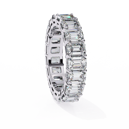 Emerald-Cut Eternity Ring | Full-Circle Shared-Prong | Lab-Grown Diamond/Moissanite | Solid Gold or Platinum | Wedding & Anniversary Band