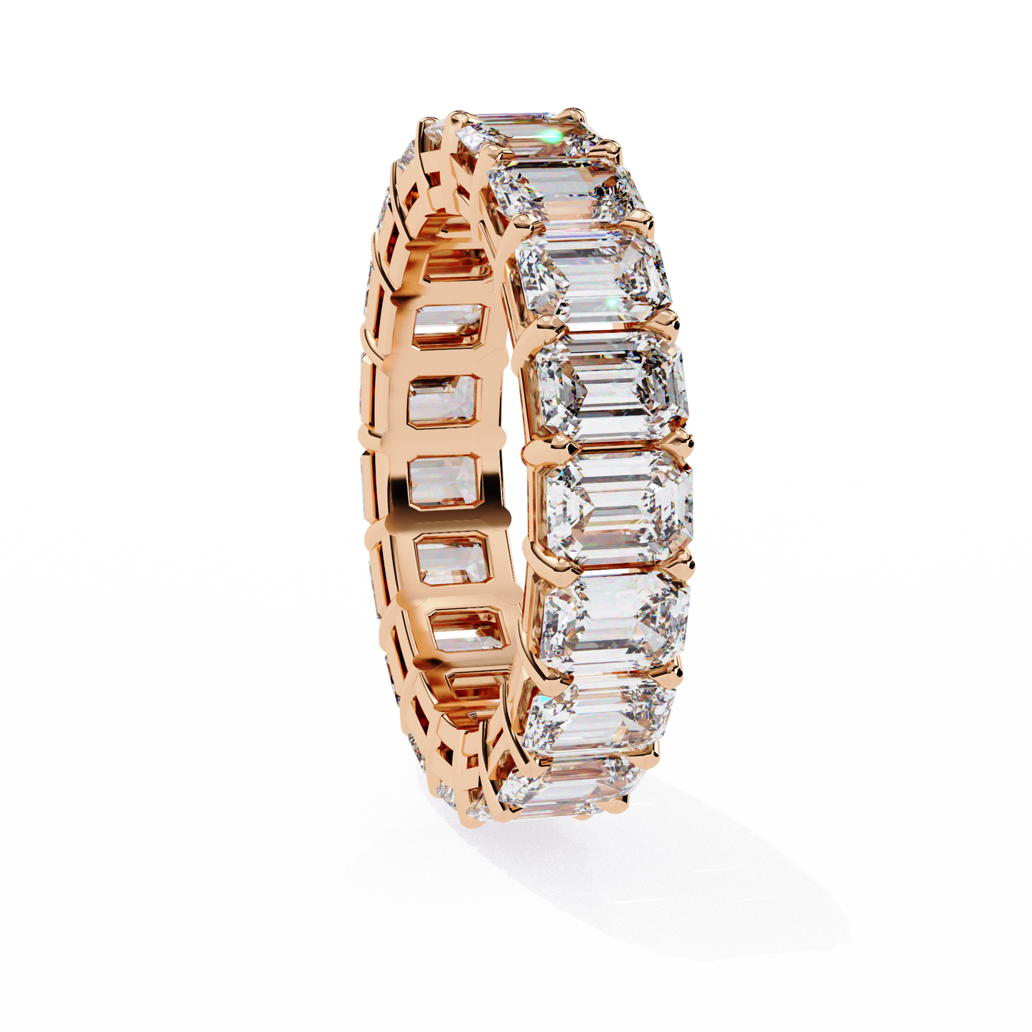 Emerald-Cut Eternity Ring | Full-Circle Shared-Prong | Lab-Grown Diamond/Moissanite | Solid Gold or Platinum | Wedding & Anniversary Band