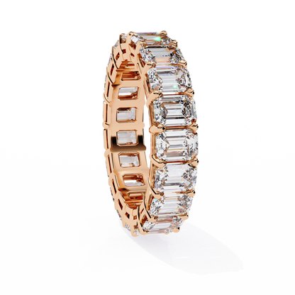 Emerald-Cut Eternity Ring | Full-Circle Shared-Prong | Lab-Grown Diamond/Moissanite | Solid Gold or Platinum | Wedding & Anniversary Band