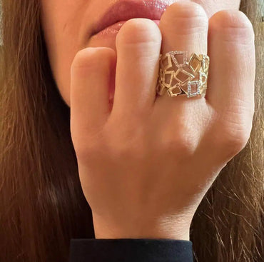 Modern Diamond Ring, Special Diamond Ring, Inlaid Diamond Ring, Gold Handmade Ring