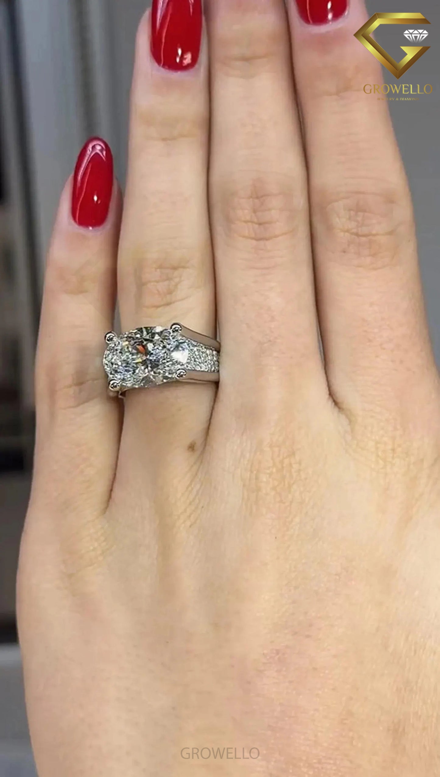 5CT Oval Cathedral Engagement Ring, Hidden Pave Bridge, Split Shank, Solid Gold, Lab-Grown Diamond or Moissanite