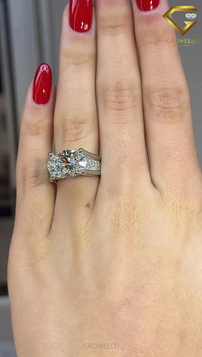 5CT Oval Cathedral Engagement Ring, Hidden Pave Bridge, Split Shank, Solid Gold, Lab-Grown Diamond or Moissanite
