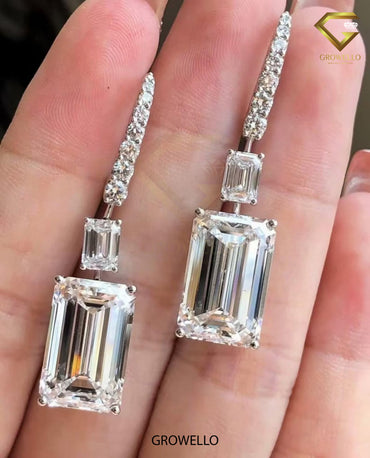 12CT Emerald Cut Three Tier Drop Earrings, Luxury Statement, Lab Grown Diamond or Moissanite