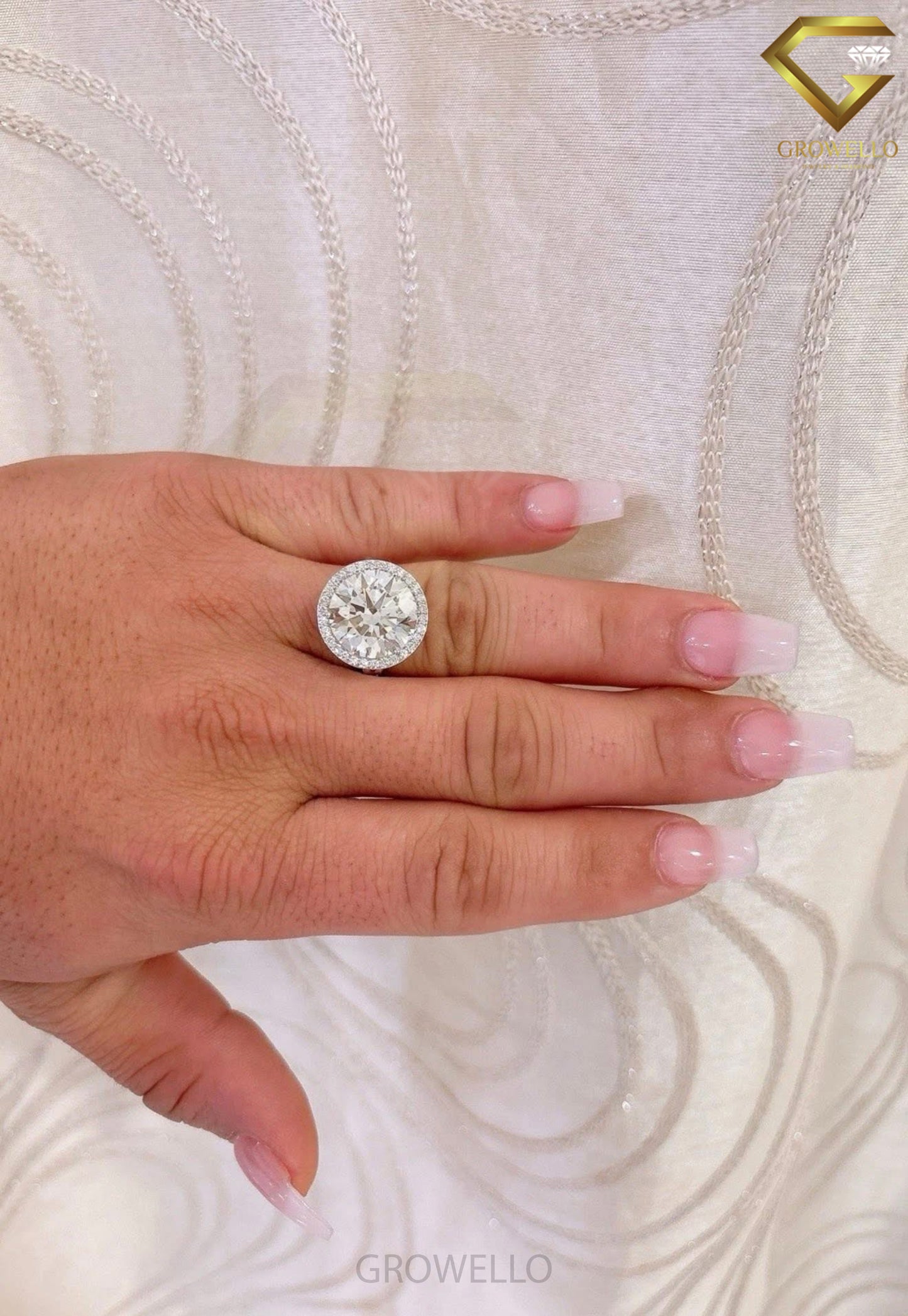 10CT Round Brilliant Halo Cathedral Engagement Ring, Solid Gold, Lab Grown Diamond or Moissanite