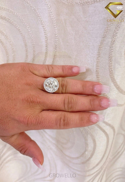 10CT Round Brilliant Halo Cathedral Engagement Ring, Solid Gold, Lab Grown Diamond or Moissanite