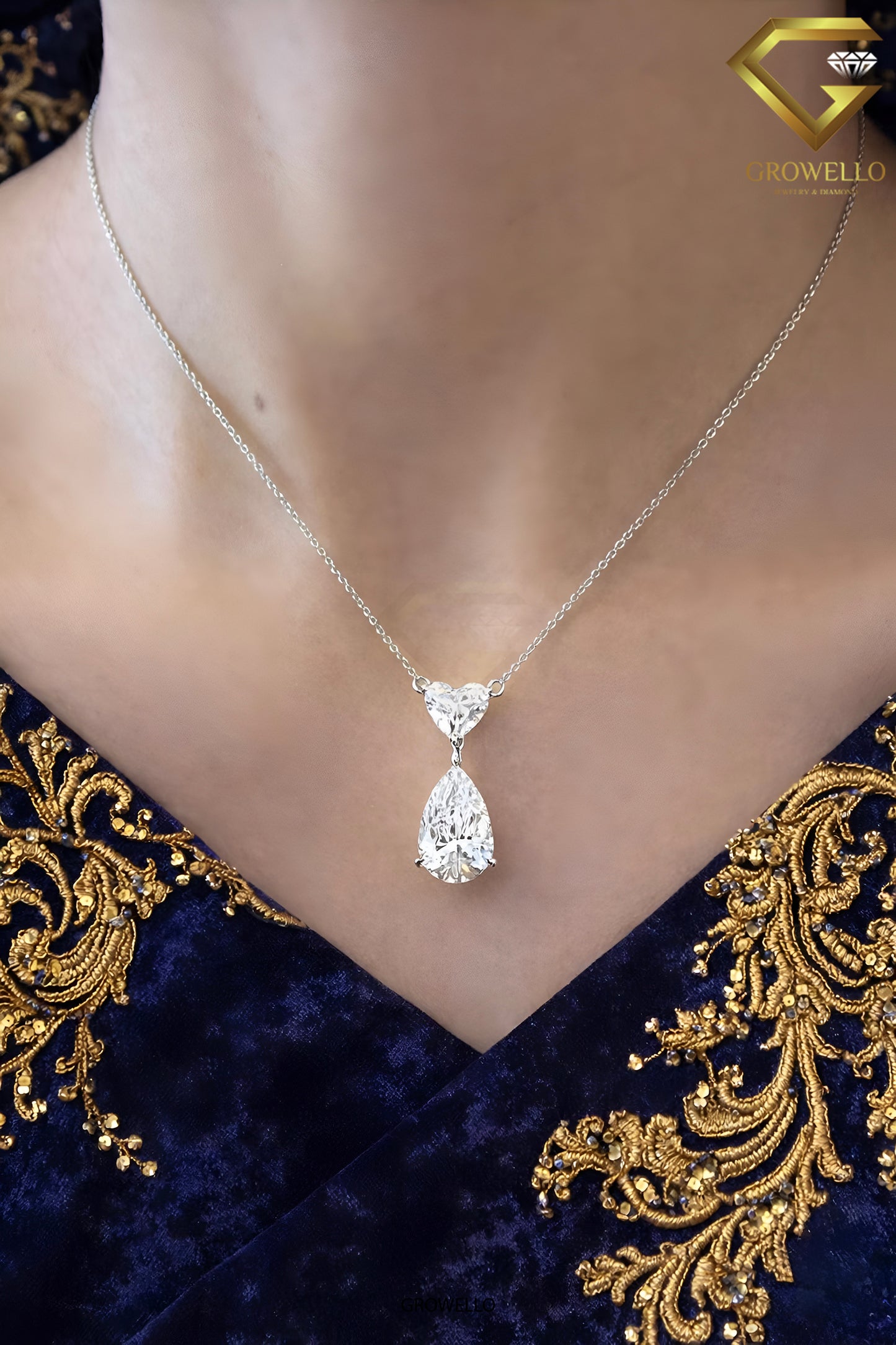 5 CT Pear & Heart Diamond Drop Necklace, Elegant Dangle Pendant, Solid Gold, IGI Lab Diamond/Moissanite