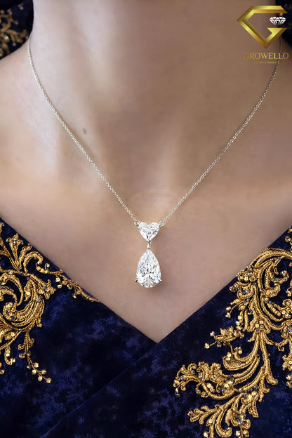 5 CT Pear & Heart Diamond Drop Necklace, Elegant Dangle Pendant, Solid Gold, IGI Lab Diamond/Moissanite