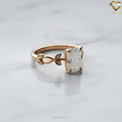 3CT Emerald Leaf Vine Engagement Ring, Nature Inspired, Solid Gold, Lab-Grown Diamond or Moissanite
