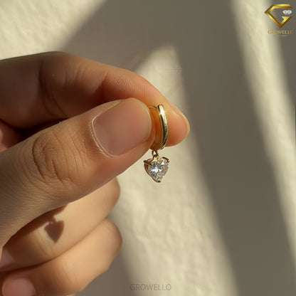1 CT Heart Diamond Huggie Drop Earrings, Fine Solid Gold, Elegant Luxury, Lab Grown Diamond or Moissanite