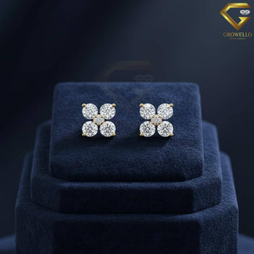 5mm Round Diamond Flower Stud Earrings, 4 Stone Clover Cluster, Solid Gold, Lab Grown Diamond or Moissanite