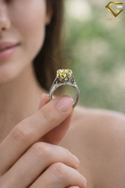 10CT Yellow Oval Diamond Engagement Ring, Vintage Split Shank, Luxury Statement, IGI Lab or Moissanite