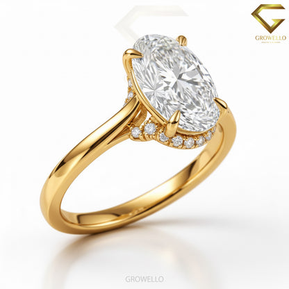 3 CT Oval Hidden Halo Engagement Ring, Solid Gold, IGI Lab Diamond or Moissanite