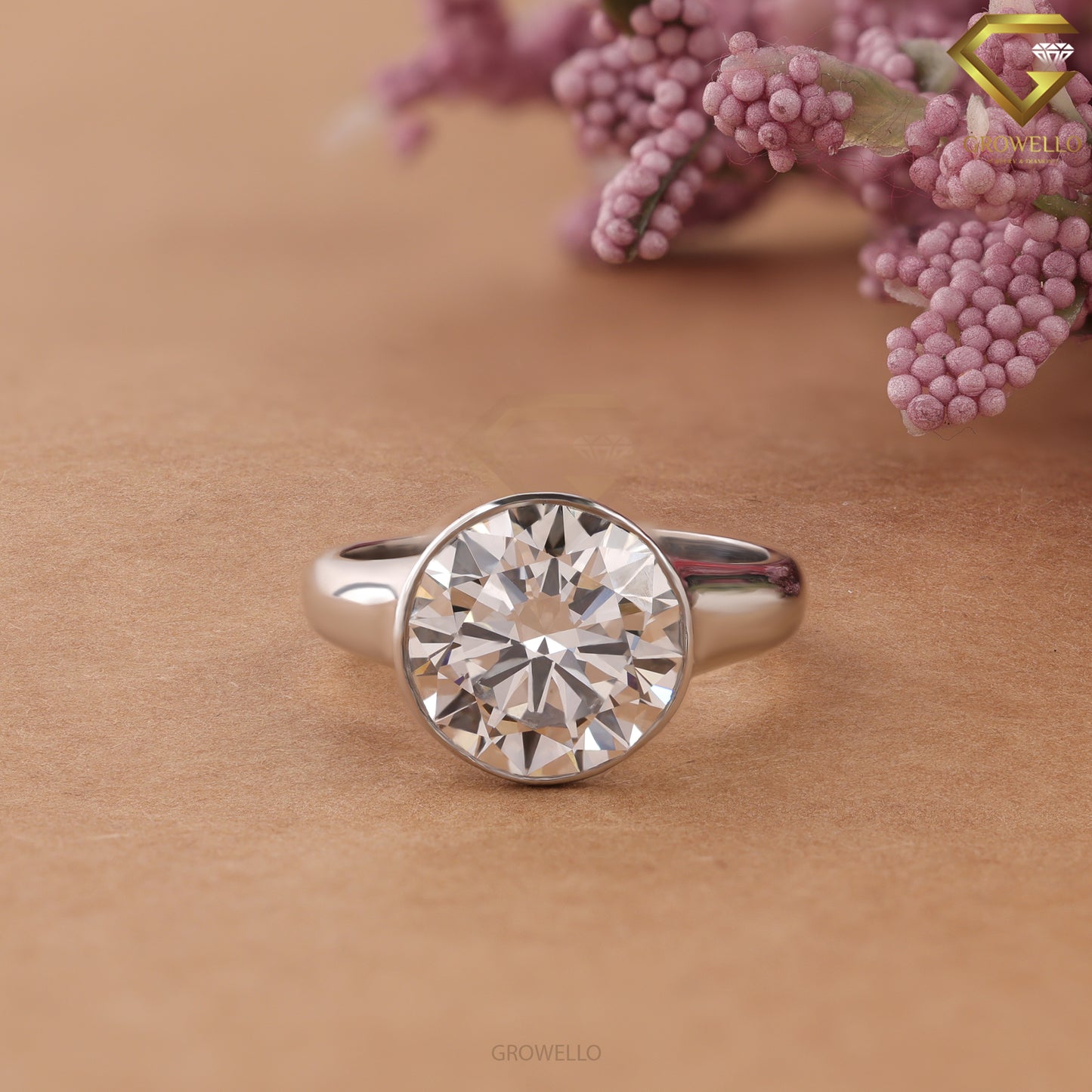 5CT Round Bezel Solitaire Engagement Ring, Minimalist Statement Ring, Lab Grown Diamond or Moissanite