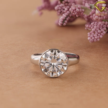 5CT Round Bezel Solitaire Engagement Ring, Minimalist Statement Ring, Lab Grown Diamond or Moissanite