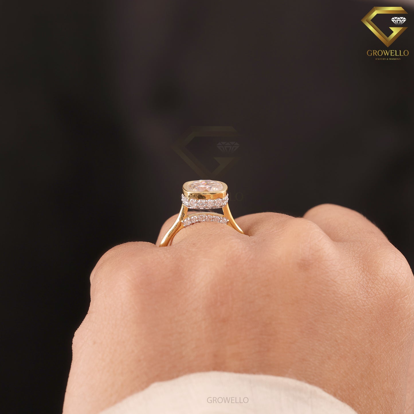 2CT Cushion Bezel Engagement Ring, Hidden Halo, Solid Gold, Lab Grown Diamond/Moissanite