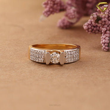 Round Diamond Pavé Engagement Ring, Two-Tone Prong Design, Solid Gold, Lab-Grown Diamond or Moissanite