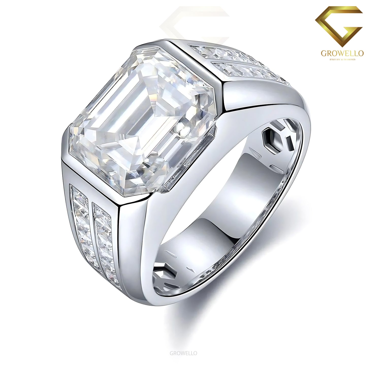 Men’s 3CT Emerald Cut Signet Ring With Princess Sides, Lab Grown Diamond or Moissanite