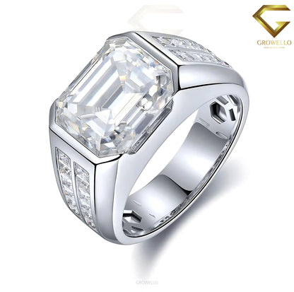 Men’s 3CT Emerald Cut Signet Ring With Princess Sides, Lab Grown Diamond or Moissanite