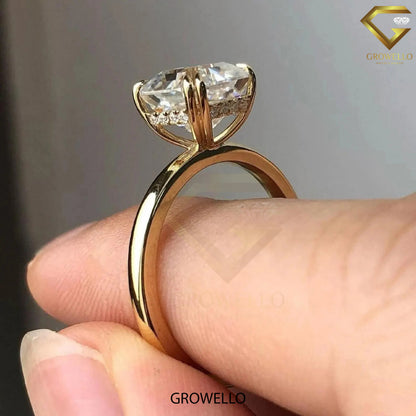 2CT Asscher Cut Engagement Ring: Solid Gold Hidden Halo, Lab Grown Diamond or Moissanite
