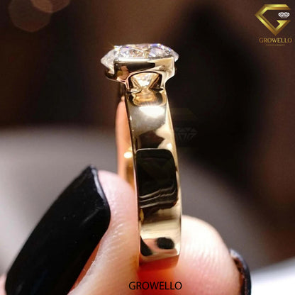 2CT Round Low-Profile Bezel-Set Engagement Ring – Solid Gold, Lab Grown or Moissanite Diamond