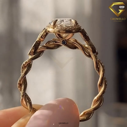 3CT Oval Diamond Engagement Ring, Twisted Vine Bypass, Solid Gold, Lab-Grown Diamond or Moissanite.