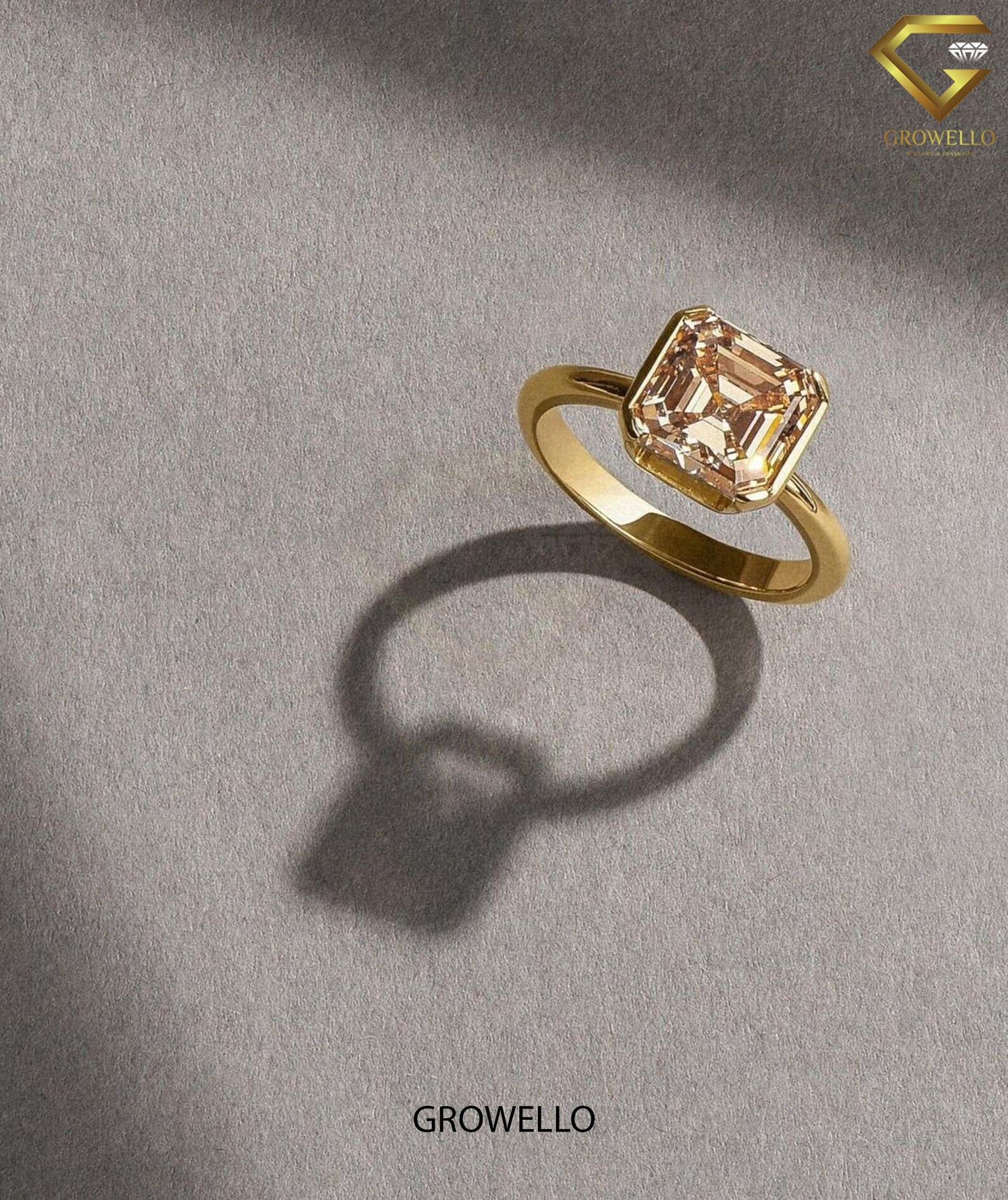 4CT Vintage Champagne Asscher Cut Engagement Ring, Half-Bezel, Lab Grown Diamond/Moissanite, Solid Gold