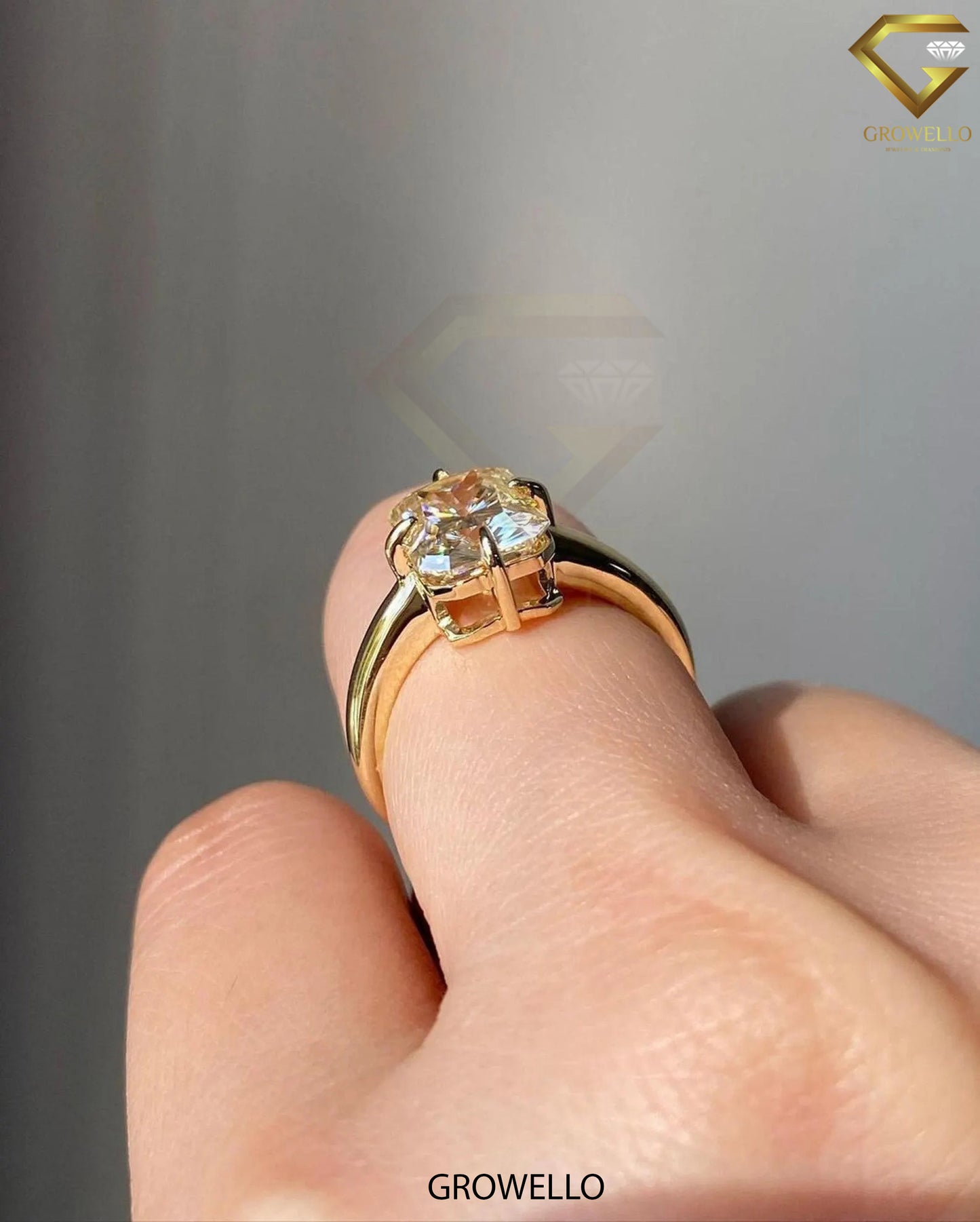 3CT champagne radiant Engagement Ring, claw-prong basket, solid gold, lab-grown or moissanite Diamond