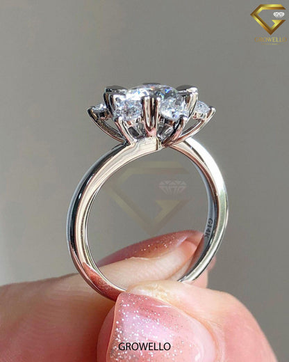 2CT Round Snowflake Halo Engagement Ring, Starburst Cluster, Solid Gold, Lab-Grown or Moissanite Diamond