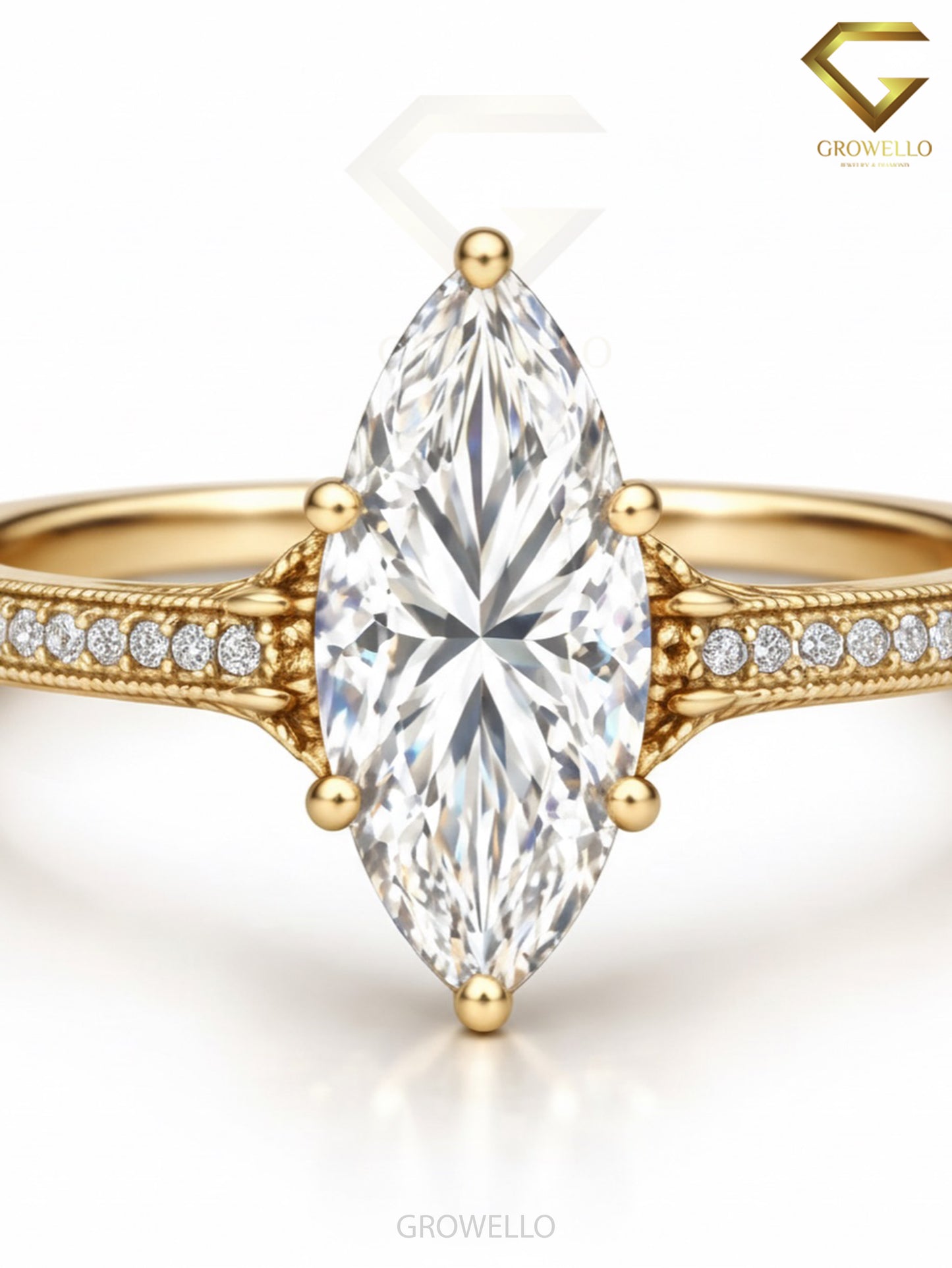 3 CT Marquise Engagement Ring, Vintage Milgrain, Solid Gold, IGI Lab Diamond or Moissanite
