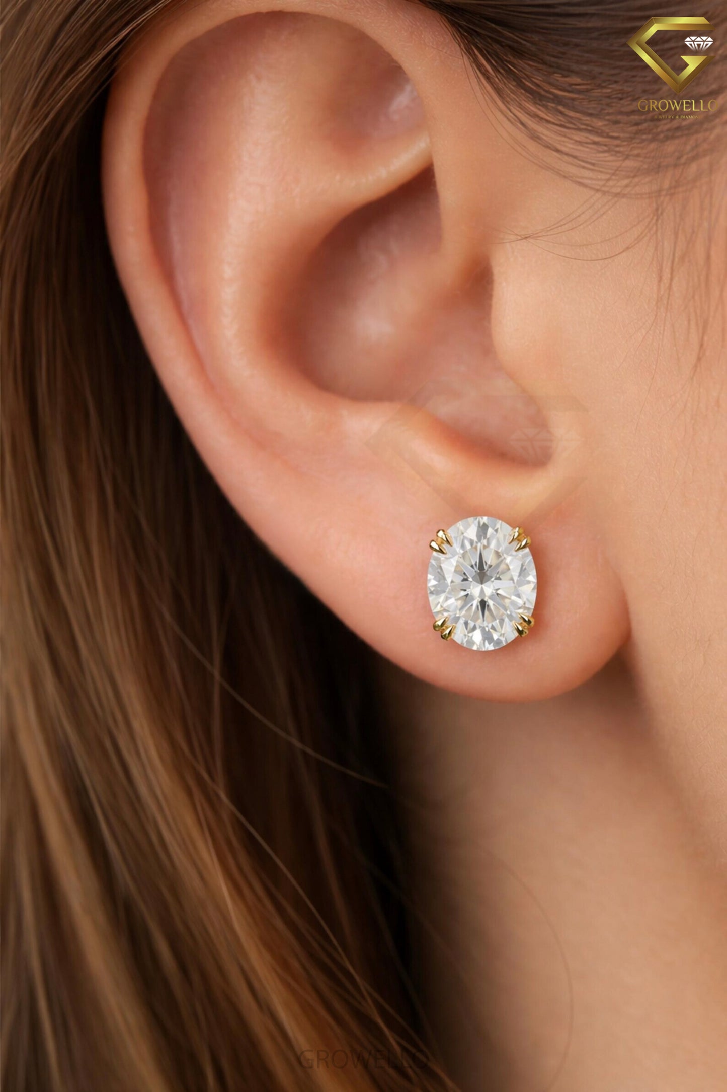 3 CT Oval Diamond Stud Earrings, Solitaire Prong, Solid Gold, IGI Lab Grown Diamond or Moissanite