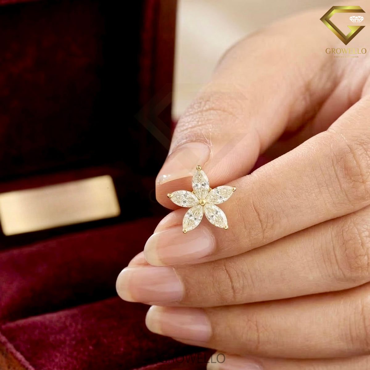 Marquise Flower Stud Earrings, Floral Cluster, Solid Gold, Lab Grown Diamond or Moissanite