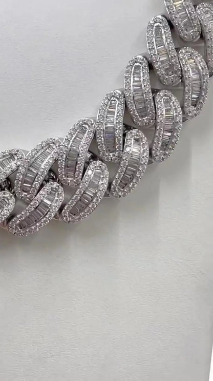Round & Baguette Diamond Cuban Link Chain  Iced Out Hip Hop Necklace for Men