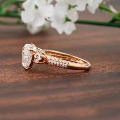 Heart Cut Three Stone Cluster Moissanite Engagement Ring, Moissanite Engagement Ring
