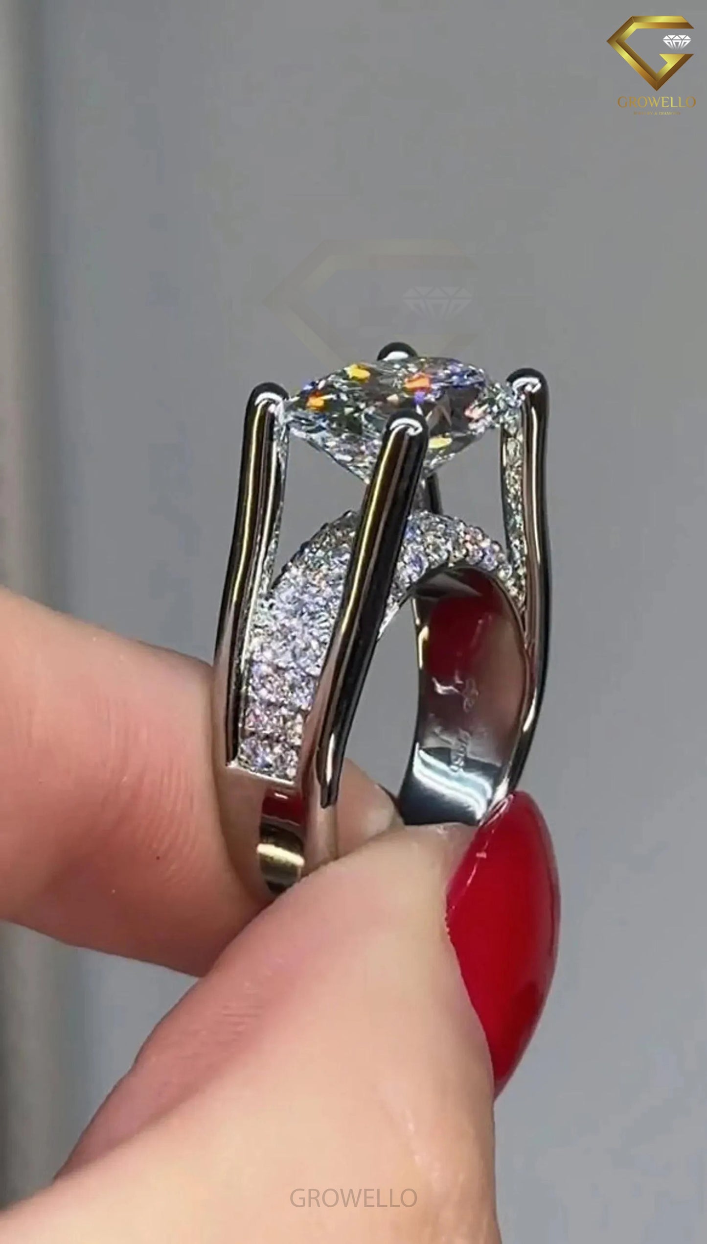 5CT Oval Cathedral Engagement Ring, Hidden Pave Bridge, Split Shank, Solid Gold, Lab-Grown Diamond or Moissanite