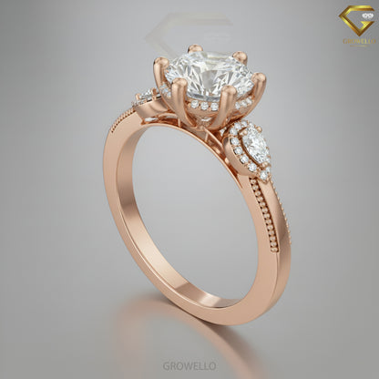 4CT Round Brilliant Vintage Halo Engagement Ring, Cathedral Setting, Lab Grown Diamond or Moissanite