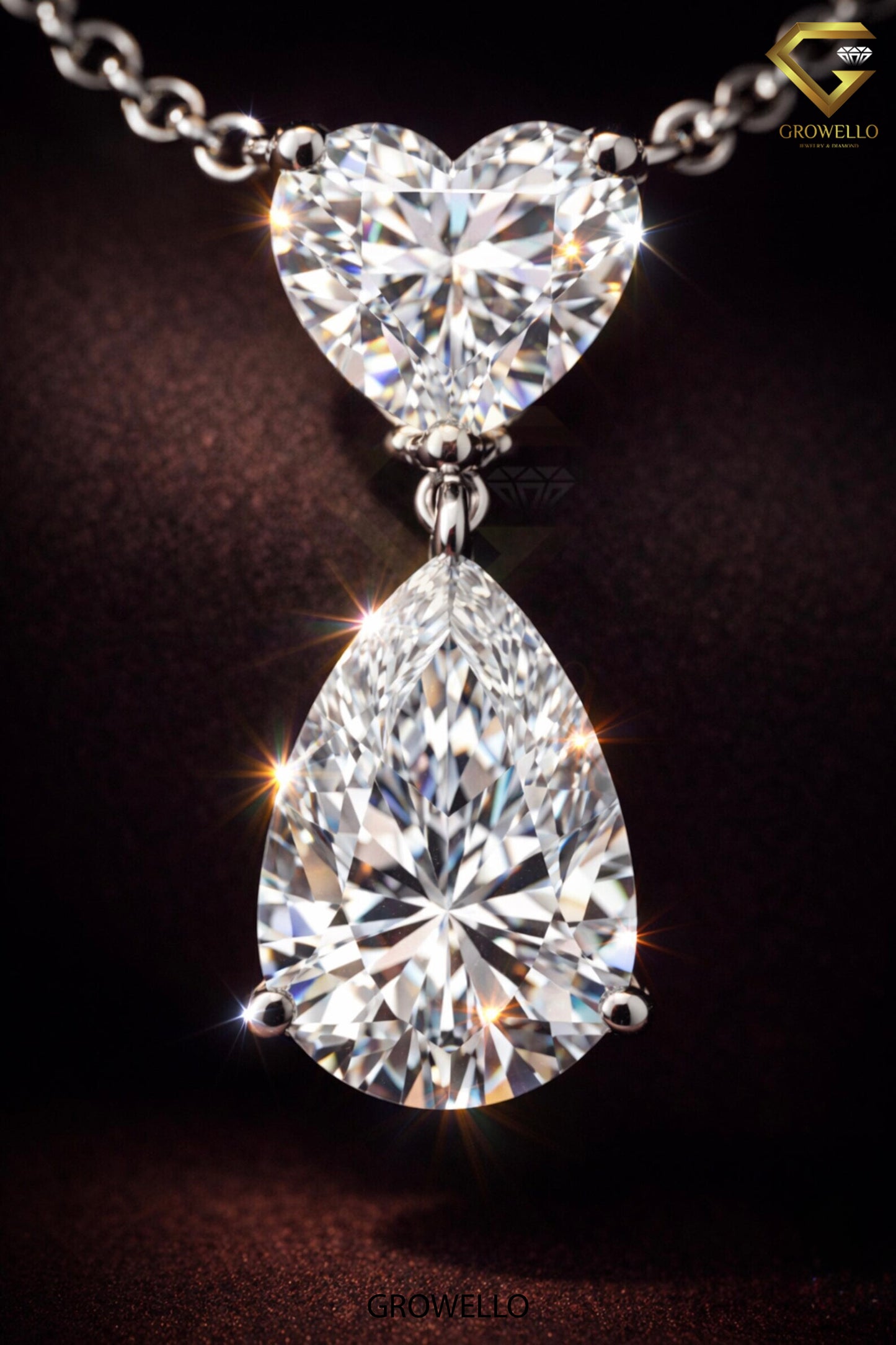 5 CT Pear & Heart Diamond Drop Necklace, Elegant Dangle Pendant, Solid Gold, IGI Lab Diamond/Moissanite